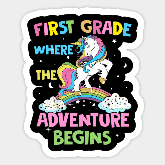 First Grade Where The Adventure Begins Student Teacher Sticker by Ene Alda